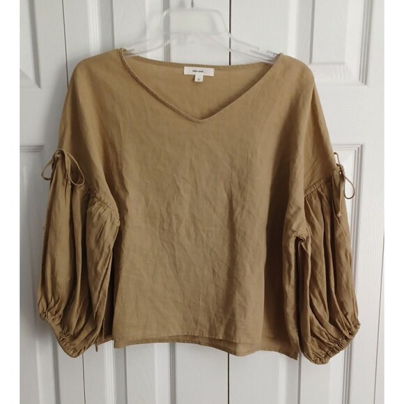 Niko And... Women's Linen 3/4 baloon Sleeve Shirt Beige Size 4 - Picture 1 of 7